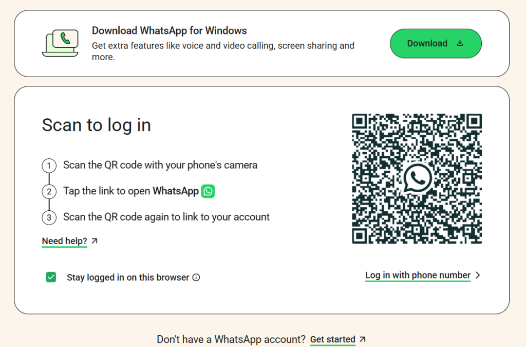 dashboard showing qr code of whatsapp login